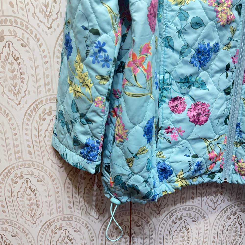 Blair Quilted Jacket Womens XL Blue Floral Dragonfly Full Zip Lightweight Puffer - Picture 5 of 9